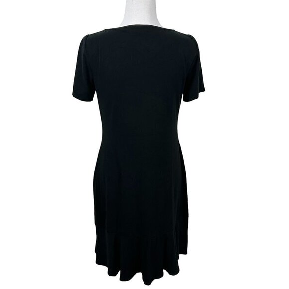 WHBM Stretchy T-shirt Knit Minimal Classic Little Black Dress Ruffle Hem - Picture 3 of 11